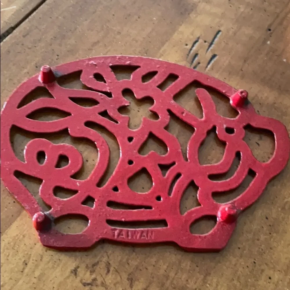 Vintage Red Iron Pig Trivet